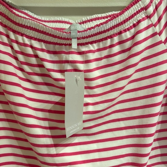 Hinson Wu Lena Elbow Sleeve Off The Shoulder Top Magenta/White NWT MEDIUM - Picture 6 of 8